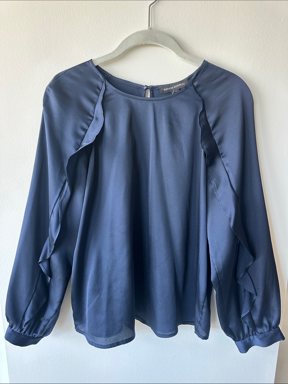 Banana Republic Slate Blue Ruffle-Trim Blouse